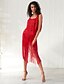 cheap Elegant Dresses-Women&#039;s Sundress Midi Dress Red Sleeveless Solid Color Tassel Fringe Mesh Summer Square Neck Hot Elegant 2021 XXS XS S M L