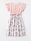 cheap New Arrivals-Mommy and Me Children&#039;s Day Dress Floral Color Block Drawstring Blushing Pink Sleeveless Above Knee Vintage Matching Outfits / Ruffle / Sweet / Print