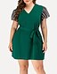 cheap Plus Size Dresses-Women&#039;s A Line Dress Short Mini Dress Green Short Sleeve Striped Solid Color Mesh Patchwork Summer V Neck Casual Streetwear Flare Cuff Sleeve 2021 L XL XXL 3XL 4XL / Plus Size