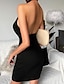 preiswerte Bodycon Kleider-Damen Minikleid Etuikleid Weiß Schwarz Ärmellos Volltonfarbe V-Ausschnitt Sommer heiß Sexy 2021 Schlank S M L