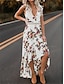 billige Boheme-inspirerede kjoler-Dame A Linje Kjole Hvid Sort Uden ærmer Blomstret Sommer V-hals Elegant Afslappet 2021 S M L XL