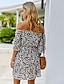 billige Afslappede kjoler-Dame Kappe Kjole Mini kjole - Kortærmet Leopard Sommer Skulderfri Elegant Bomuld Tynd 2020 Hvid Rød Kakifarvet S M L XL