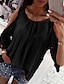 abordables Tops &amp; Blouses-Femme T shirt Tee Noir Blanche Rose Claire Couleur Pleine Manches 3/4 du quotidien Col Rond Coton Ample