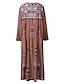 cheap Casual Dresses-Women&#039;s Maxi long Dress Gray Red Brown Light Blue Long Sleeve Tribal Print Spring Summer Hot Vacation Boho vacation dresses Loose 2021 S M L XL XXL 3XL 4XL 5XL / High Waist