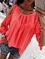 abordables Tops &amp; Blouses-Mujer Camiseta Negro Blanco Rosa Color sólido Manga 3/4 Diario Escote Redondo Algodón Holgado