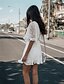 preiswerte Minikleider-Damen Minikleid Spitzenkleid Weißes Kleid Weiß Halbe Ärmel Einfarbig V Ausschnitt Herbst Frühling Elegant 2022 S M L XL / party kleider