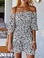billige Uformelle kjoler-Dame Tubekjole Minikjole - Kortermet Leopard Sommer Løse skuldre Elegant Bomull Tynn 2020 Hvit Rød Kakifarget S M L XL