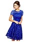 preiswerte Elegantes Damenkleid-Damen A-Linie Kleid Knielanges Kleid - Kurzarm Solide Blumen Spitze Übergrössen Elegant Weiß Schwarz Blau Rote S M L XL XXL 3XL 4XL 5XL