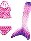 cheap Girls&#039; Swimwear-Kids Toddler Girls&#039; Swimwear Bikini 3pcs Swimsuit Mermaid Tail The Little Mermaid Lace up Ruffle Swimwear Color Block Sleeveless Blue Purple Fuchsia Active Cosplay Costumes Bathing Suits 3-10 Years
