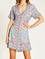 cheap Boho Dresses-Women&#039;s Shift Dress Short Mini Dress - Short Sleeve Floral Summer V Neck Casual 2020 White Red Orange Light Blue S M L XL
