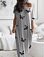 cheap Maxi Dresses-Women&#039;s Shift Dress Maxi long Dress White Light gray Short Sleeve Animal Summer Round Neck Elegant 2021 S M L XL