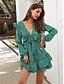 cheap Dresses-Women&#039;s Sundress Short Mini Dress Green Long Sleeve Polka Dot Solid Color Ruffle Summer V Neck Elegant Lantern Sleeve 2021 XS S M L