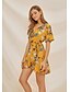 baratos Dresses-Mulheres Vestidos Para o Verão Mini vestido curto Amarelo Manga Curta Floral Multi Camadas Verão Decote V Elegante mumu 2021 S M L XL XXL