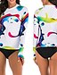 abordables Beach Dresses-Femme Tee shirt de nage Maillots de Bain Protection solaire UV Respirable Séchage rapide Manches Longues 2 Pièces - Natation Surf Sports nautiques 3D Print Eté / Elastique