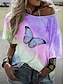 abordables T-shirts-T-shirt Femme Quotidien Teinture par Nouage Animal Manches Courtes Col Rond Bleu Violet Rouge Hauts Standard