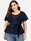 cheap Plus Size Tops-Women&#039;s Plus Size Lace Shirt Shirt Blouse Solid Colored Pink Blue Green Lace up Sequins Lace Short Sleeve Party Going out Streetwear Sexy Round Neck Regular Fit