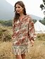 cheap Boho Dresses-Women&#039;s A Line Dress Short Mini Dress Khaki Long Sleeve Print Summer V Neck Casual Boho vacation dresses 2021 S M L XL