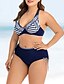 cheap Plus Size Swimwear-Women&#039;s Swimwear Bikini Swimsuit Color Block Navy Blue Swimwear Bathing Suits