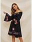 cheap Dresses-Women&#039;s Sundress Knee Length Dress Black Long Sleeve Solid Color Tassel Fringe Print Summer Off Shoulder Elegant Boho Flare Cuff Sleeve 2021 XS S M L XL