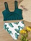 cheap Bikini-Women&#039;s Basic Strap Halter Cheeky High Waist Tankini Swimwear Swimsuit - Geometric Tropical Bow Print S L Green