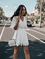 cheap Mini Dresses-Women&#039;s Short Mini Dress Lace Dress White Dress White Half Sleeve Pure Color V Neck Fall Spring Elegant 2022 S M L XL / Party Dress