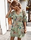 cheap Casual Dresses-Women&#039;s A-Line Dress Short Mini Dress - 3/4 Length Sleeve Floral Summer V Neck Casual 2020 Blue Green S M L XL