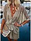 preiswerte Minikleider-Damen Hemdkleid Minikleid Silber Halbe Ärmel Volltonfarbe Sommer V-Ausschnitt heiß Elegant Lose 2021 S M L XL