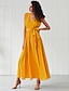cheap Elegant Dresses-Women&#039;s Swing Dress Maxi long Dress Yellow Long Sleeve Solid Color Layered Bow Summer V Neck Elegant 2021 XS S M L XL