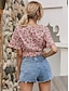 cheap Tops &amp; Blouses-Women&#039;s Blouse Shirt Floral Flower V Neck Tops Basic Beach Basic Top Blushing Pink