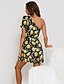 preiswerte Elegantes Damenkleid-Damen Etuikleid Minikleid Gelb Kurzarm Blumen Gerüscht Rüsche Sommer Ein-Schulter mumu 2021 S M L