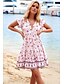 cheap Mini Dresses-Women&#039;s A-Line Dress Short Mini Dress - Short Sleeve Floral Summer V Neck Casual 2020 Blushing Pink Green S M L XL