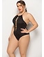 cheap Plus Size Swimwear-Women&#039;s Swimwear One Piece Plus Size Swimsuit Backless Tummy Control for Big Busts Solid Colored Black Tied Neck Bathing Suits Basic