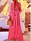 cheap Maxi Dresses-Women&#039;s Maxi long Dress Swing Dress White Dress Pink Yellow Beige Light Blue 3/4 Length Sleeve Lace Tassel Pure Color Deep V Fall Winter Hot Casual Boho 2022 S M L XL XXL 3XL 4XL