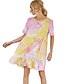 billige Uformelle kjoler-Dame Kjole med A-linje Minikjole Gul Kortermet Batikkfarget Sommer Rund hals Fritid 2021 S M L XL