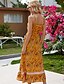 billige Boheme-inspirerede kjoler-Dame Stroppekjole Maxi lang kjole Grøn Orange Blå Beige Lyseblå Uden ærmer Geometrisk Tynd S M L XL
