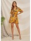 billige Dresses-Dame Solkjole Minikjole Gul Kortermet Blomstret Multi Layer Sommer V-hals Elegant Mumu 2021 S M L XL XXL