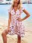 cheap Mini Dresses-Women&#039;s A-Line Dress Short Mini Dress - Short Sleeve Floral Summer V Neck Casual 2020 Blushing Pink Green S M L XL