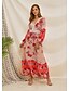 cheap Dresses-Women&#039;s Swing Dress Maxi long Dress Red Long Sleeve Floral Patchwork Print Fall Summer V Neck Elegant Mumu 2021 S M L XL XXL