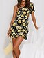 cheap Elegant Dresses-Women&#039;s Sheath Dress Short Mini Dress Yellow Short Sleeve Floral Ruched Ruffle Summer One Shoulder Mumu 2021 S M L