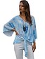 baratos Tops &amp; Blouses-Mulheres Blusa Camisa Social Tintura Tie Dye Assimétrico Atado Estampado Decote V Blusas Camisetas Básicas Vermelho Azul Claro