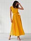 cheap Elegant Dresses-Women&#039;s Swing Dress Maxi long Dress Yellow Long Sleeve Solid Color Layered Bow Summer V Neck Elegant 2021 XS S M L XL