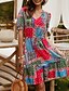abordables Robes Bohêmes-Femme Robe Chemise Robe Longueur Genou Manches Courtes Géométrique Eté Simple 2021 Bleu Rouge Orange S M L XL