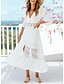 preiswerte Ausgefallene Kleider-Damen A Linie Kleid Midikleid Weiß Halbe Ärmel Volltonfarbe Frühling Sommer V-Ausschnitt 2021 S M L XL