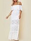 cheap Boho Dresses-Women&#039;s A Line Dress White Short Sleeves Solid Color Off Shoulder S M L XL