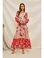 cheap Dresses-Women&#039;s Swing Dress Maxi long Dress Red Long Sleeve Floral Patchwork Print Fall Summer V Neck Elegant Mumu 2021 S M L XL XXL