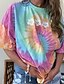 cheap T-Shirts-Women&#039;s T-shirt Tie Dye Round Neck Tops Cotton Basic Top Rainbow