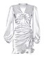 preiswerte Bodycon Kleider-Damen A Linie Kleid Minikleid Schwarz Silber Langarm Volltonfarbe Gerüscht Herbst Sommer V-Ausschnitt Elegant Sexy 2021 XS S M