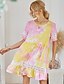 preiswerte Casual Kleider-Damen A Linie Kleid Minikleid Gelb Kurzarm Batik Sommer Rundhalsausschnitt Freizeit 2021 S M L XL