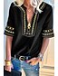 preiswerte Tops &amp; Blouses-Damen Bluse Hemd Geometrisch Patchwork Druck V-Ausschnitt Oberteile Basic Top Schwarz Blau Grün