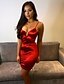 cheap Bodycon Dresses-Women&#039;s Strap Dress Short Mini Dress Silver Black Red Sleeveless Solid Color Summer V Neck Sexy Party Club Slim 2021 S M L